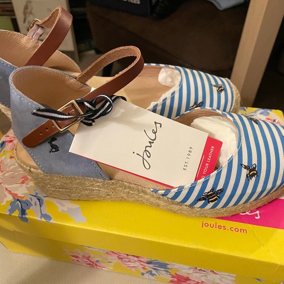 NWT!! Joules Women’s Blue Bee Stripe, Winnie Wedge Espadrille US 8 - Picture 4 of 15